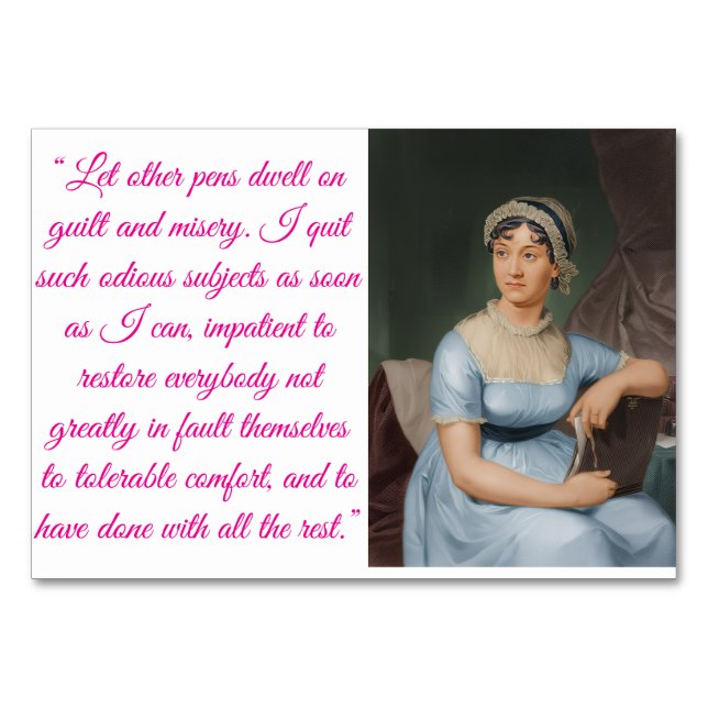 Jane Austen-citat och porträtt (rosa) Bordsnummer (Framsidan)