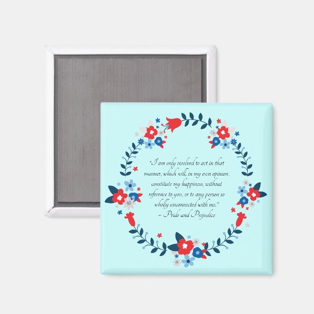 Jane Austen Citat om Lycka, Stolthet och Fördom Magnet (Front/Back)