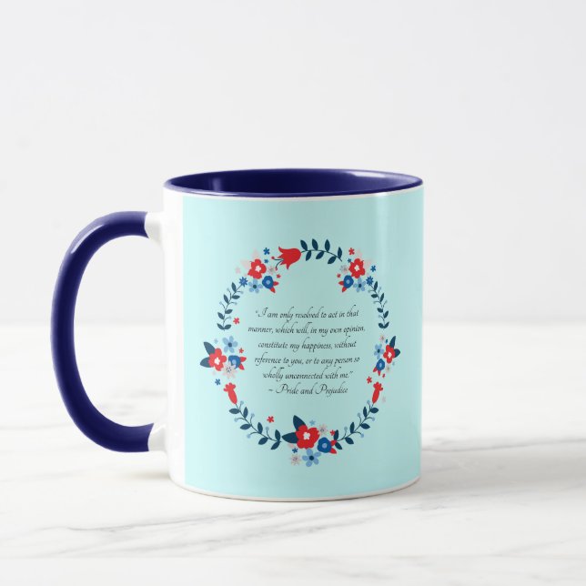Jane Austen Citat om Lycka, Stolthet och Fördom Mugg (Vänster)