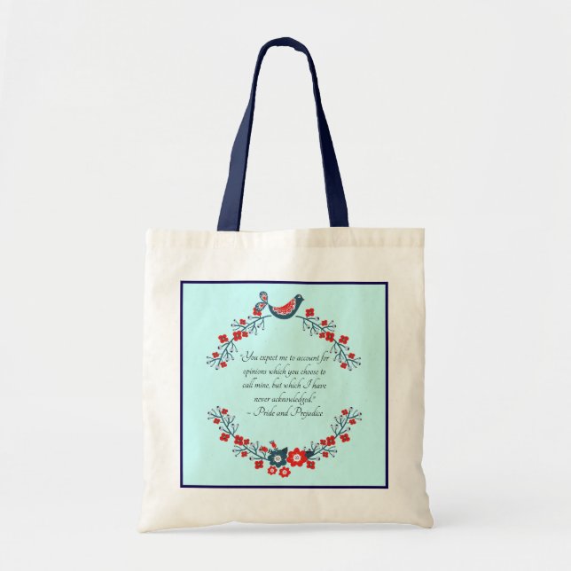 Jane Austen-citat, Stolthet och fördom Blommig  Tygkasse (Framsidan)