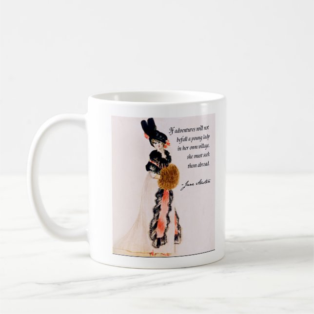 Jane Austen citationsteckenmugg Kaffemugg (Vänster)