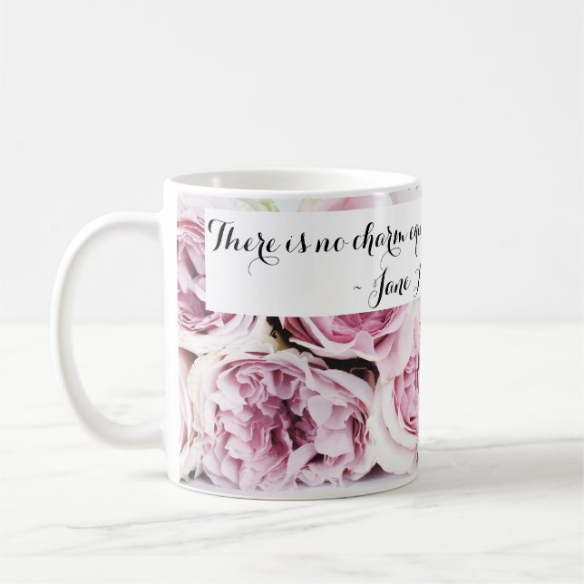 Jane Austen Emma Bok Quote Rosa ros Blommigt Kaffemugg (Vänster)