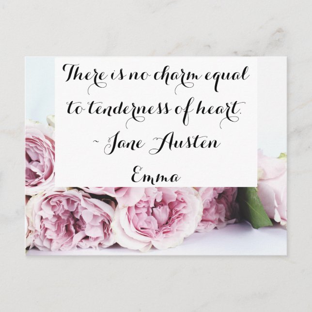 Jane Austen Emma Bok Quote Rosa ros Blommigt Vykort (Framsida)
