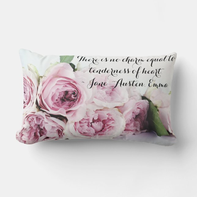 Jane Austen Emma Bokcitat Rosa Blomma Lumbarkudde (Framsida)