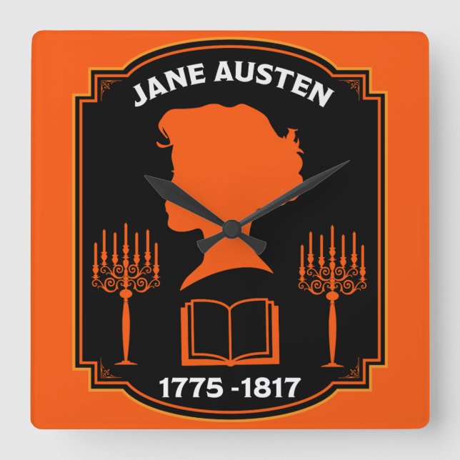 Jane Austen English Novelist Fyrkantig Klocka (Framsida)
