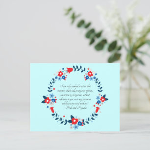 Jane Austen Happiness Quote, Pride och fördomar Helg Vykort