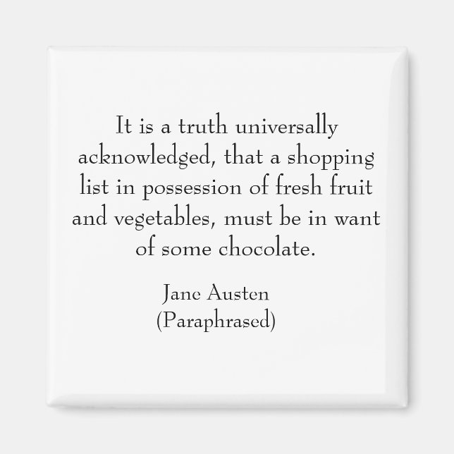 Jane Austen Inköpslista Magnet (Framsidan)