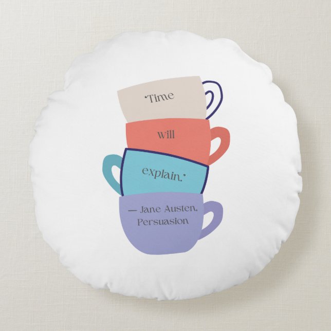 Jane Austen Inspired Round Pillow Rund Kudde (Framsidan)