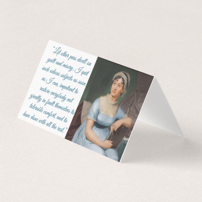 Jane Austen med citat (blått) Vikbart kort (Framsida)
