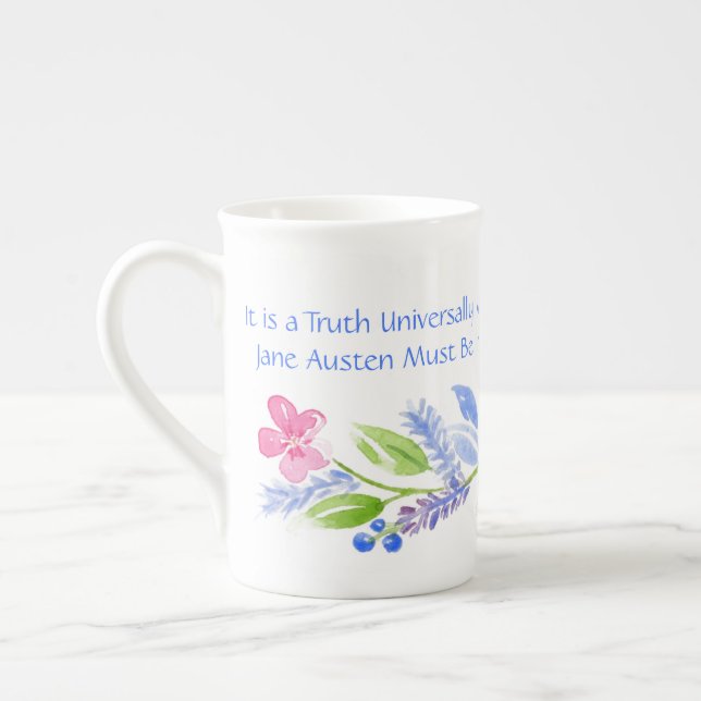Jane Austen Motto Blommig BONE CHINA Benporslin Mugg (Vänster)