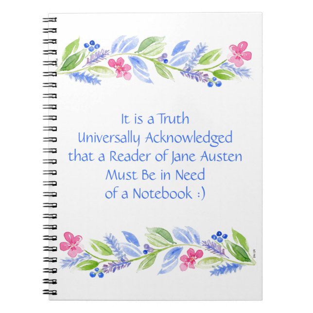 Jane Austen Motto Blommigt Spiral Anteckningsbok (Framsidan)