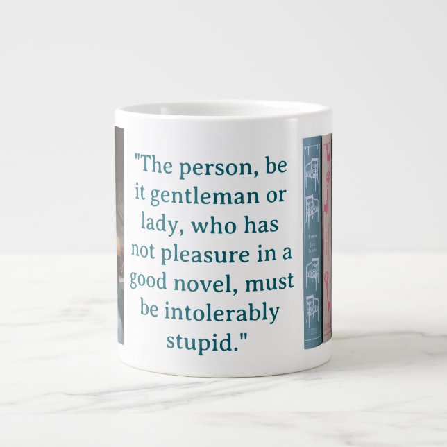 Jane Austen Novel Quote (blue) Jumbo Mugg (Framsidan)