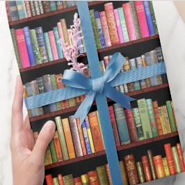 Jane Austen och vintage bokshelf Wrapping Papper Presentpapper