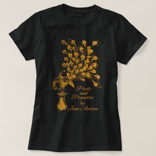 Jane Austen Peacock Pride & Prejudice Bok Klubb Fa T Shirt (Design framsida)