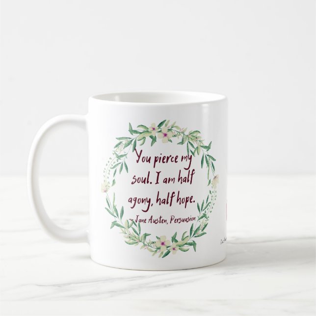 Jane Austen Persuasion Quote Cute Blommigt Literar Kaffemugg (Vänster)