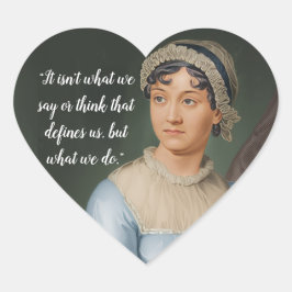Jane Austen portrait and quote Hjärtformat Klistermärke