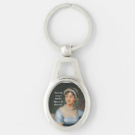 Jane Austen portrait and quote Ovalt Silverfärgad Nyckelring