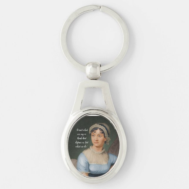 Jane Austen portrait and quote Ovalt Silverfärgad Nyckelring (Framsidan)