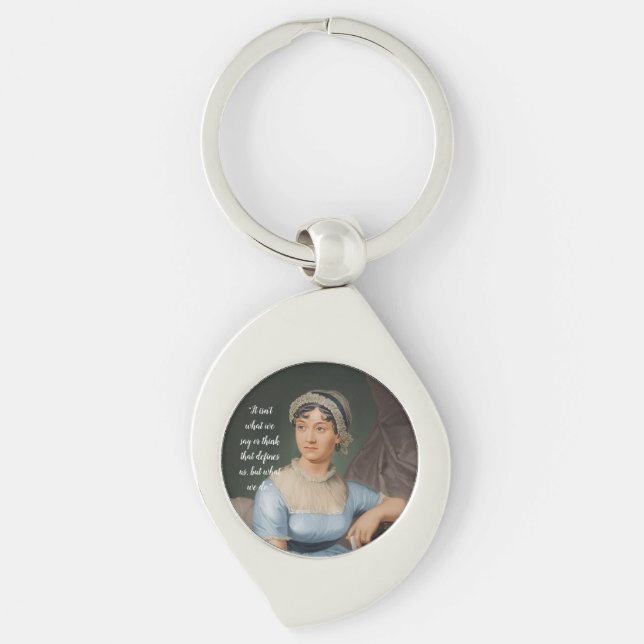 Jane Austen portrait and quote Swirl Silverfärgad Nyckelring (Framsidan)