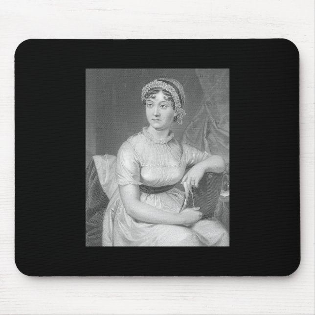 Jane Austen Porträtt Black White och Grått Musmatta (Framsidan)