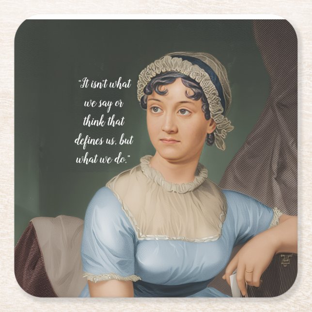 Jane Austen-porträtt och citat Underlägg Papper Kvadrat (Framsidan)
