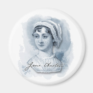 Jane Austen Porträtt och Namnteckning Magnet