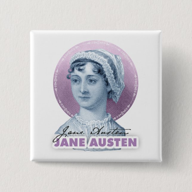 Jane Austen Porträtt och Namnteckning Rosa Knapp (Framsida)