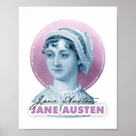 Jane Austen Porträtt och Namnteckning Rosa Poster