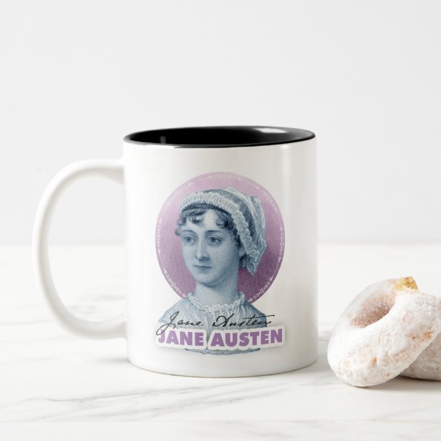 Jane Austen Porträtt och Namnteckning Rosa Två-Tonad Mugg (Med munk)