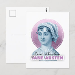 Jane Austen Porträtt och Namnteckning Rosa Vykort
