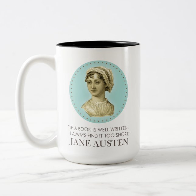 Jane Austen Porträtt och Quote om läsning Två-Tonad Mugg (Vänster)