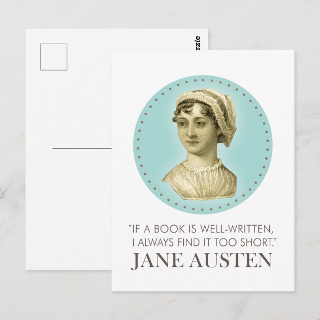 Jane Austen Porträtt och Quote om läsning Vykort (Fram/baksida)
