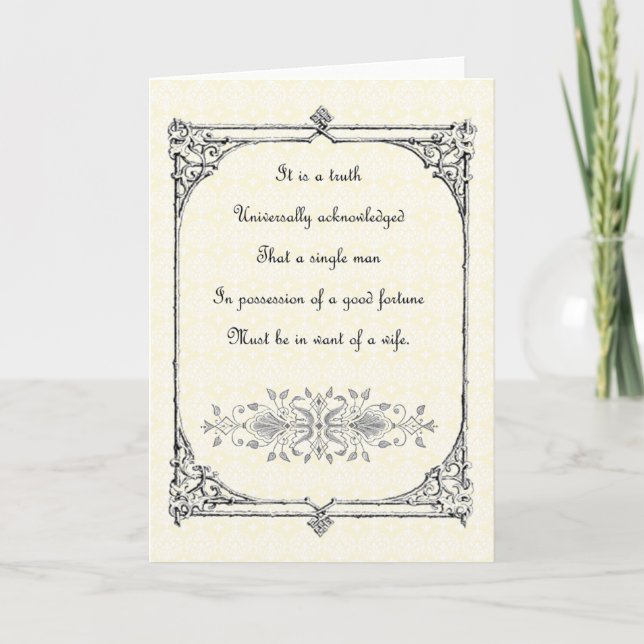 Jane Austen Pride och Prejudice First Line Quote Kort (Framsida)
