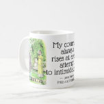 Jane Austen Pride och Prejudice Funny Bok Quote Kaffemugg<br><div class="desc">Litterär gåva till bok älskare med anpassade text med bok illustration av C.E. Brock från 1895 från Pridet bok och fördomsfullt av Jane Austen,  med citatet "Mitt mod stiger alltid vid varje försök att skrämma mig. "</div>
