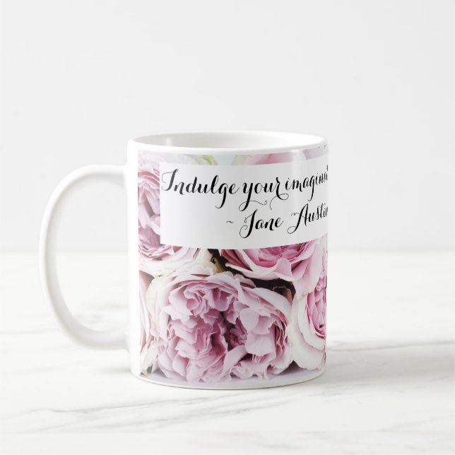 Jane Austen Pride & Prejudice Bok Quote Rosa ros Kaffemugg (Vänster)
