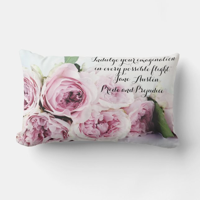 Jane Austen Pride & Prejudice Bok Quote Rosa ros Lumbarkudde (Framsida)