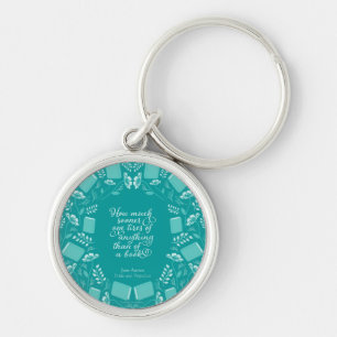 Jane Austen Pride & Prejudice Teal Blommigt Bookis Rund Silverfärgad Nyckelring