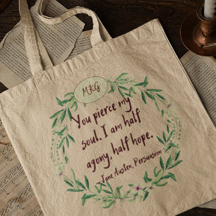 Jane Austen Quote Romantic Monogram Bookworm Tygkasse