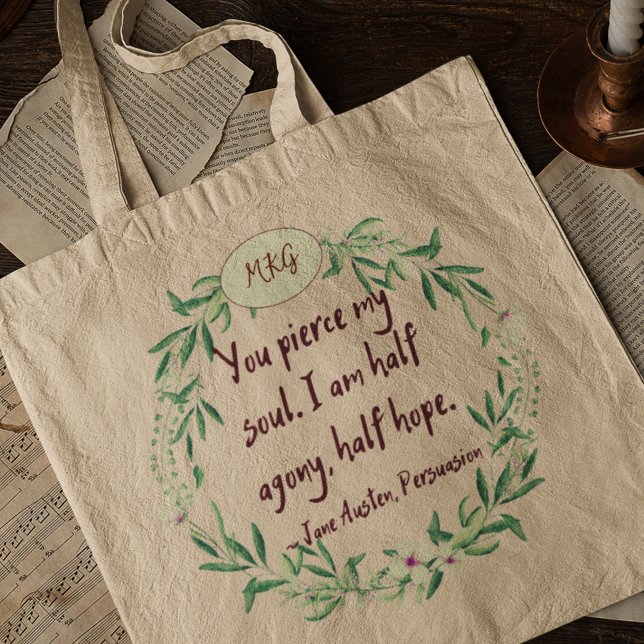 Jane Austen Quote Romantic Monogram Bookworm Tygkasse (Skapare uppladdad)