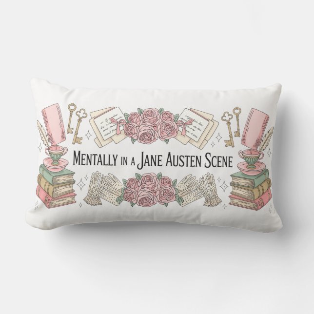 Jane Austen Söt Kudde, Läsarpresent, Bokälskare Lumbarkudde (Framsida)