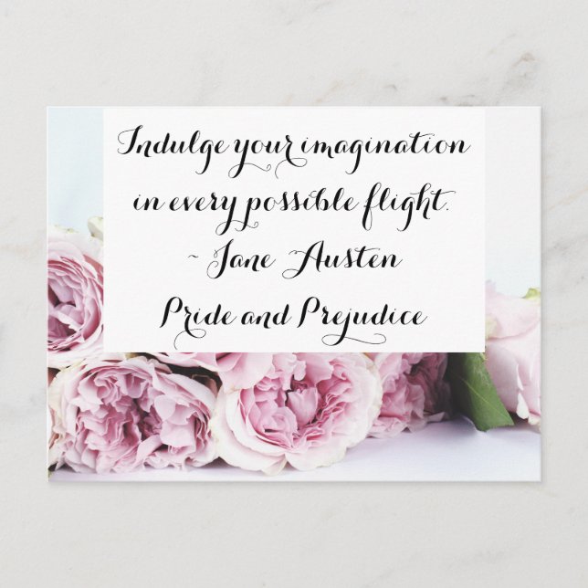 Jane Austen Stolthet & Fördom Bokcitat Rosa Ros Vykort (Framsida)