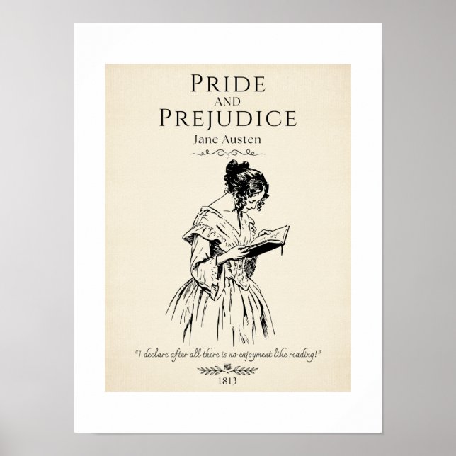 Jane Austen Stolthet och fördom Litteraturcitat Poster (Framsidan)