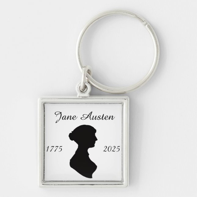 Jane Austen vid 250-årsåldern Fyrkantig Silverfärgad Nyckelring (Framsidan)