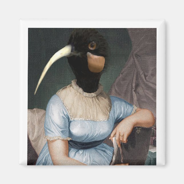 Jane Austen with bird head Magnet (Framsidan)