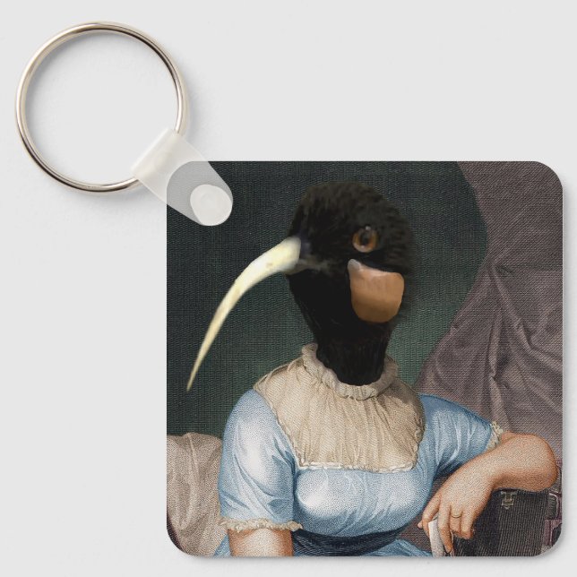 Jane Austen with bird head Nyckelring (Framsida)