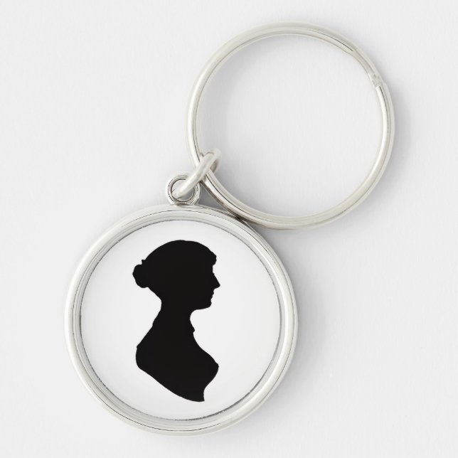 Jane Austen's Silhouette on a  Keychain Rund Silverfärgad Nyckelring (Framsidan)