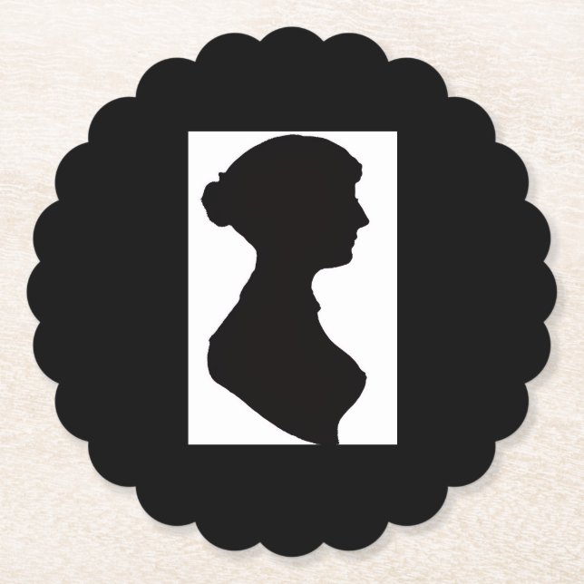 Jane Austen's Silhouette on Black Underlägg Papper (Framsida)