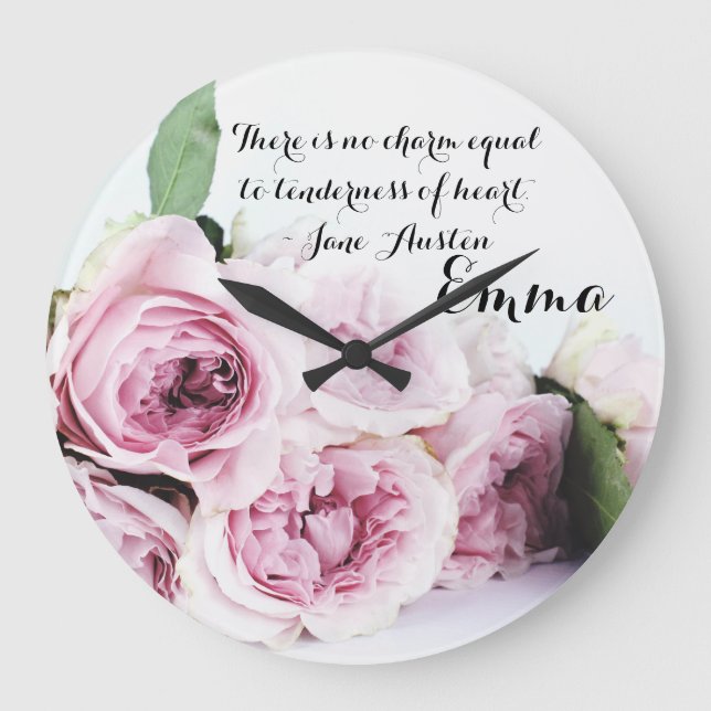 Jane Australien Emma Bok Quote Rosa ros Blommigt Stor Klocka (Framsida)