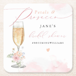 JANE Blush Blomblad & Prosecco Bröllopsfest Underlägg Papper Kvadrat