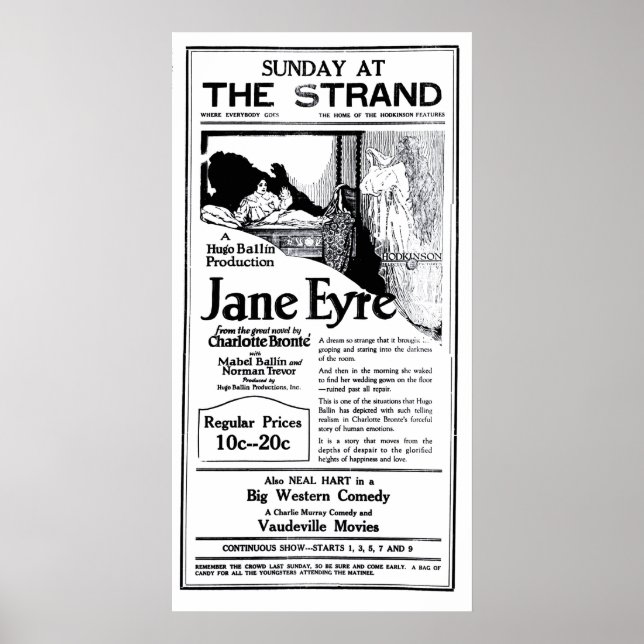 "Jane Eyre" 1922-vintagens film och poster (Framsidan)
